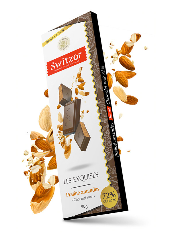 Chocolat noir praliné amandes 72% de cacao