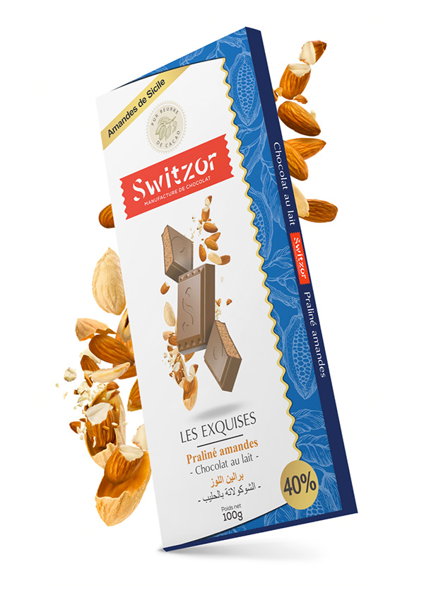 Chocolat au lait praliné amandes 40% de cacao : 100g
