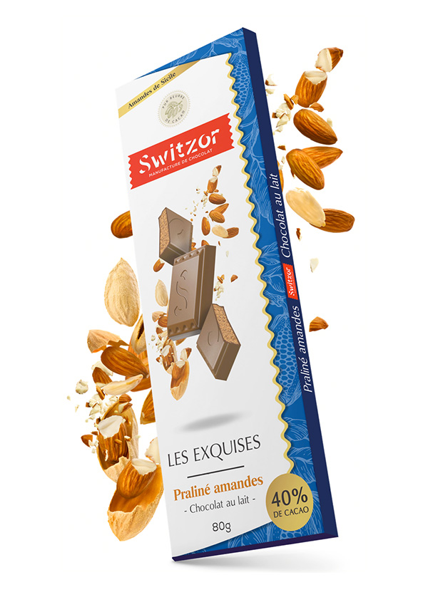 Chocolat au lait praliné amandes 40% de cacao : 80g