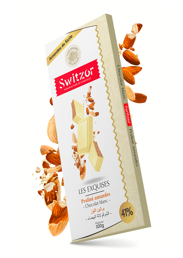 Chocolat blanc praliné amandes : 100g