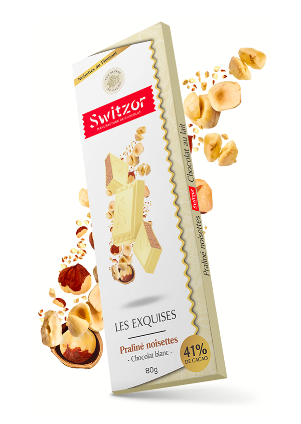 Chocolat blanc praliné noisettes : 80g