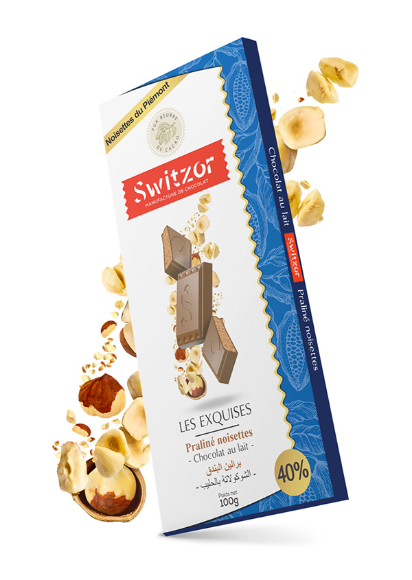 Chocolat au lait praliné noisettes 40% de cacao
